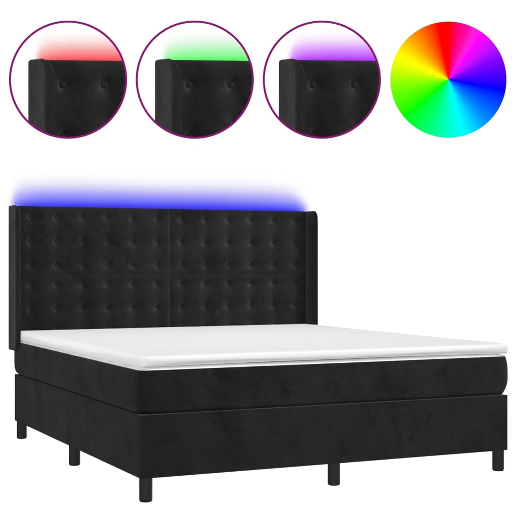 vidaXL Letto a Molle con Materasso e LED Nero 160x200 cm in Velluto