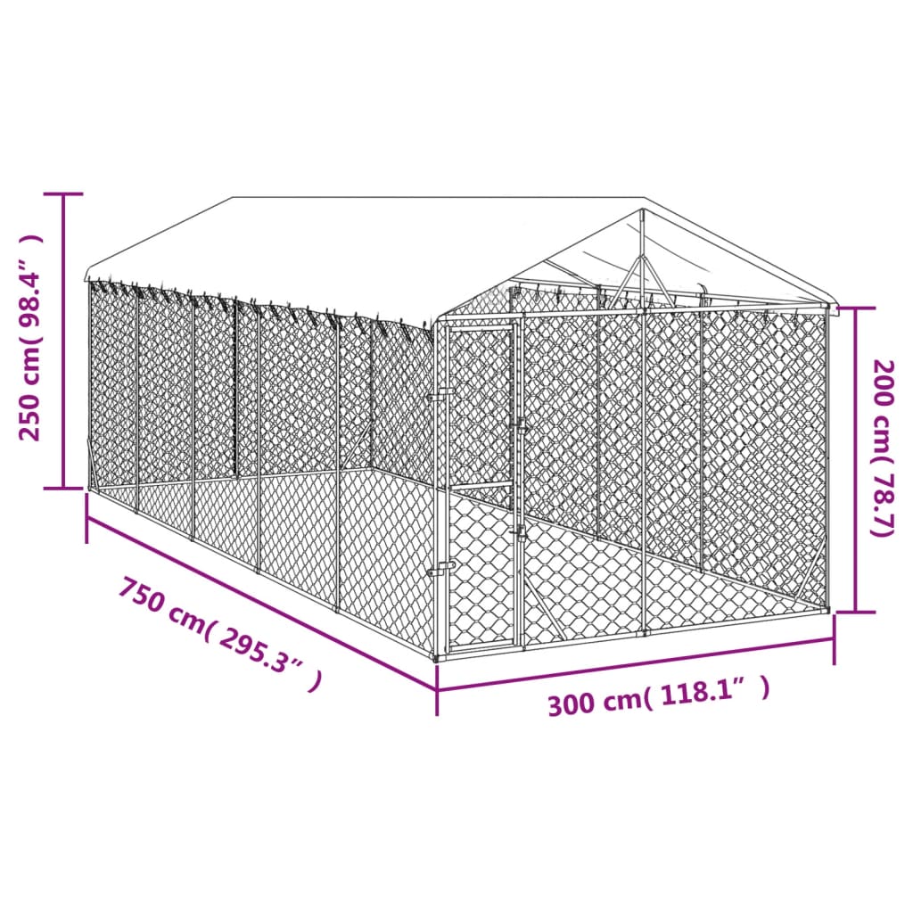 vidaXL Cuccia Cani da Esterno Tetto Argento 3x7,5x2,5m Acciaio Zincato