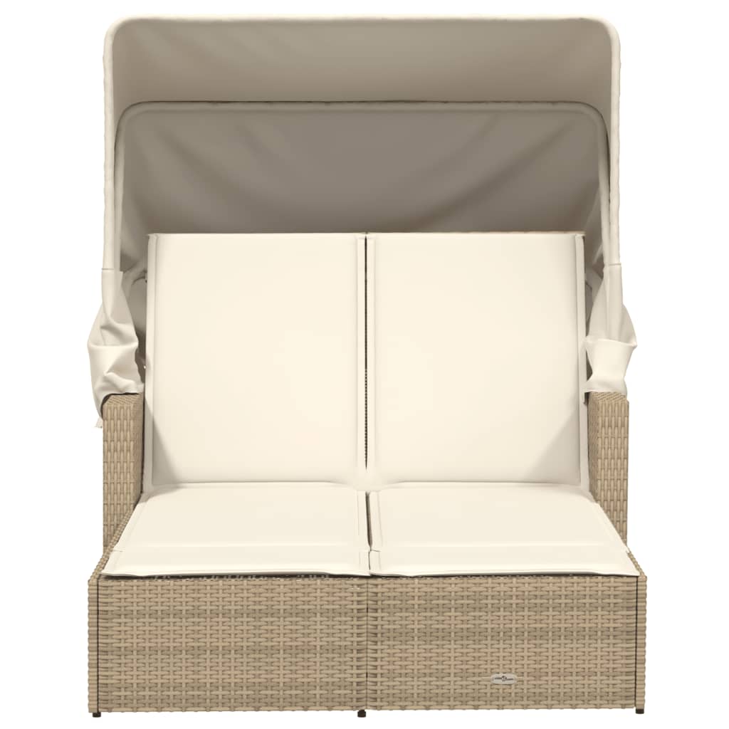 vidaXL Lettino Doppio con Baldacchino e Cuscini Beige in Polyrattan