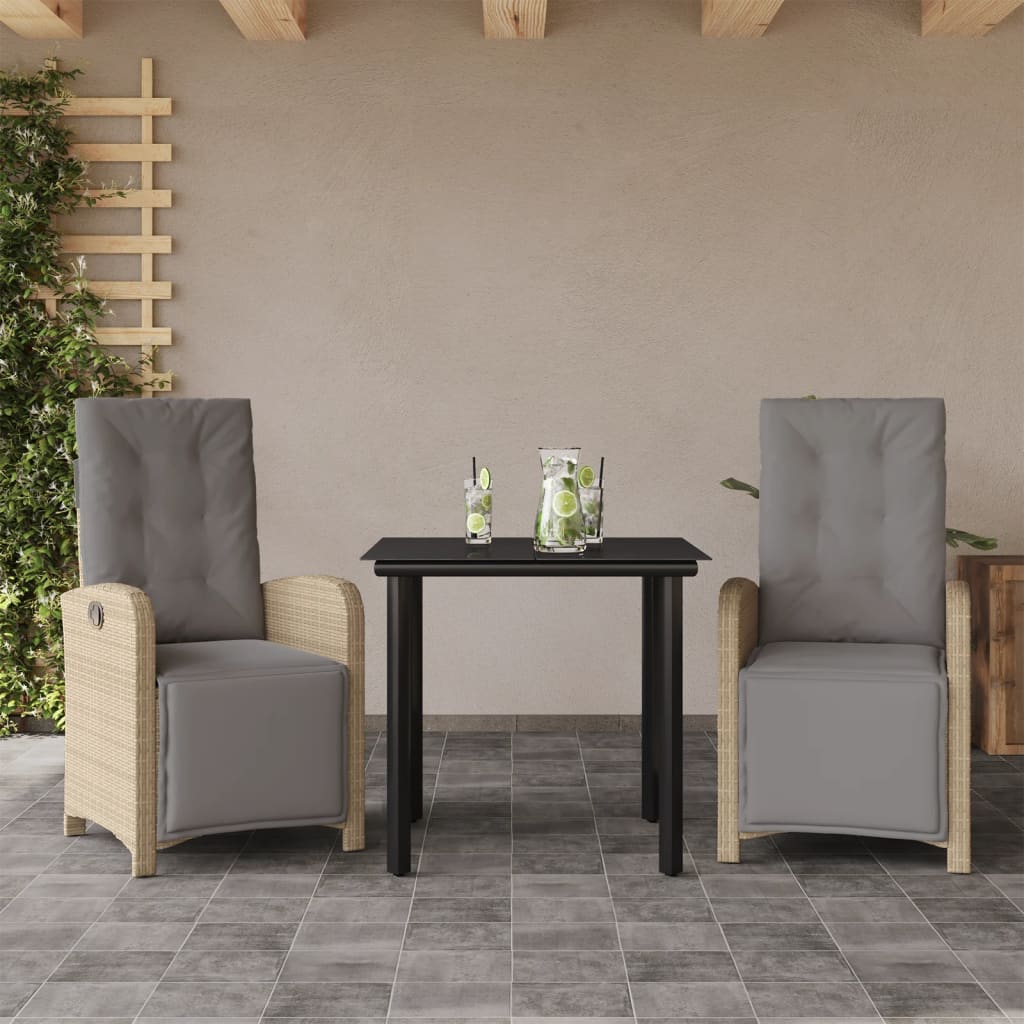 vidaXL Set da Bistrò 3 pz con Cuscini Beige in Polyrattan