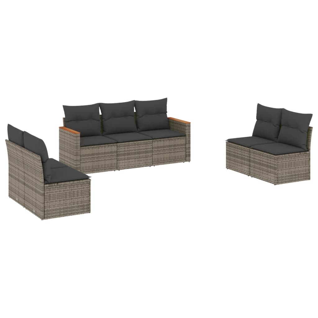 vidaXL Set Divani da Giardino 7 pz con Cuscini Grigio in Polyrattan