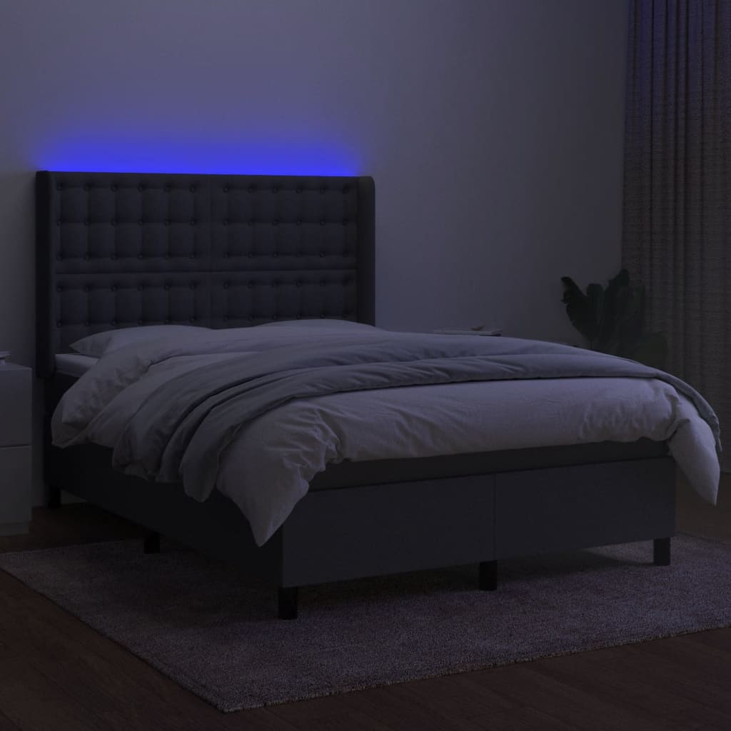 vidaXL Letto a Molle Materasso e LED Grigio Scuro 140x200cm in Tessuto