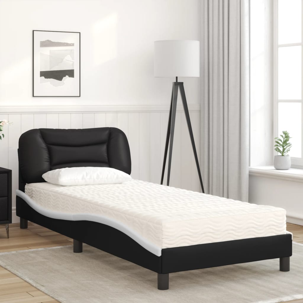 vidaXL Letto con Materasso Nero e Bianco 80x200 cm in Similpelle