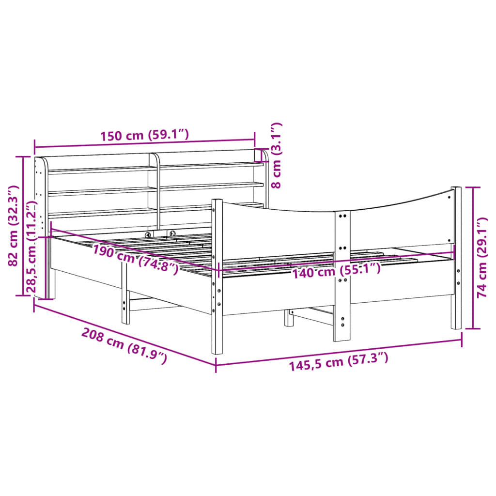 vidaXL Giroletto con Testiera 140x190 cm in Legno Massello di Pino