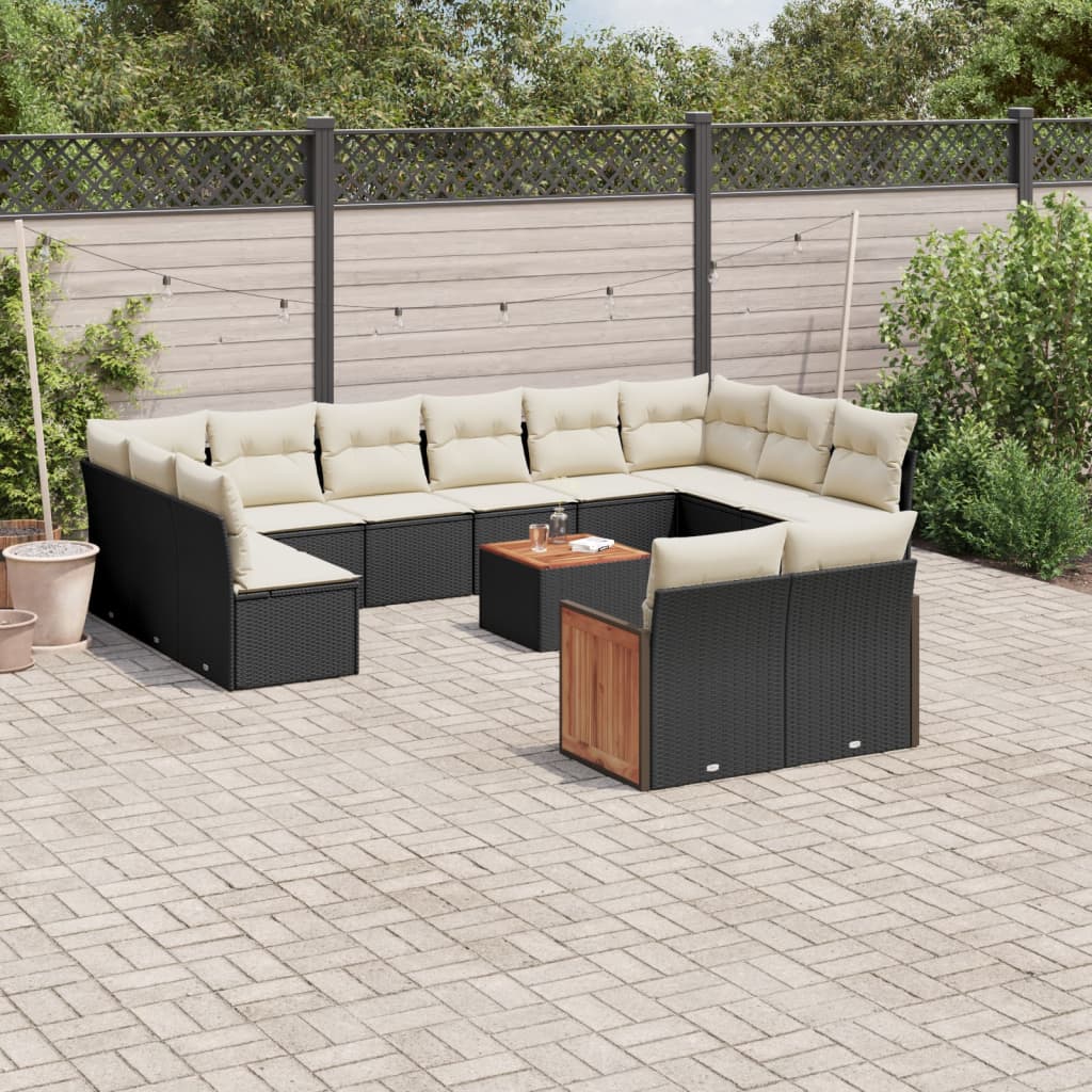 vidaXL Set Divani da Giardino 13pz con Cuscini Nero in Polyrattan