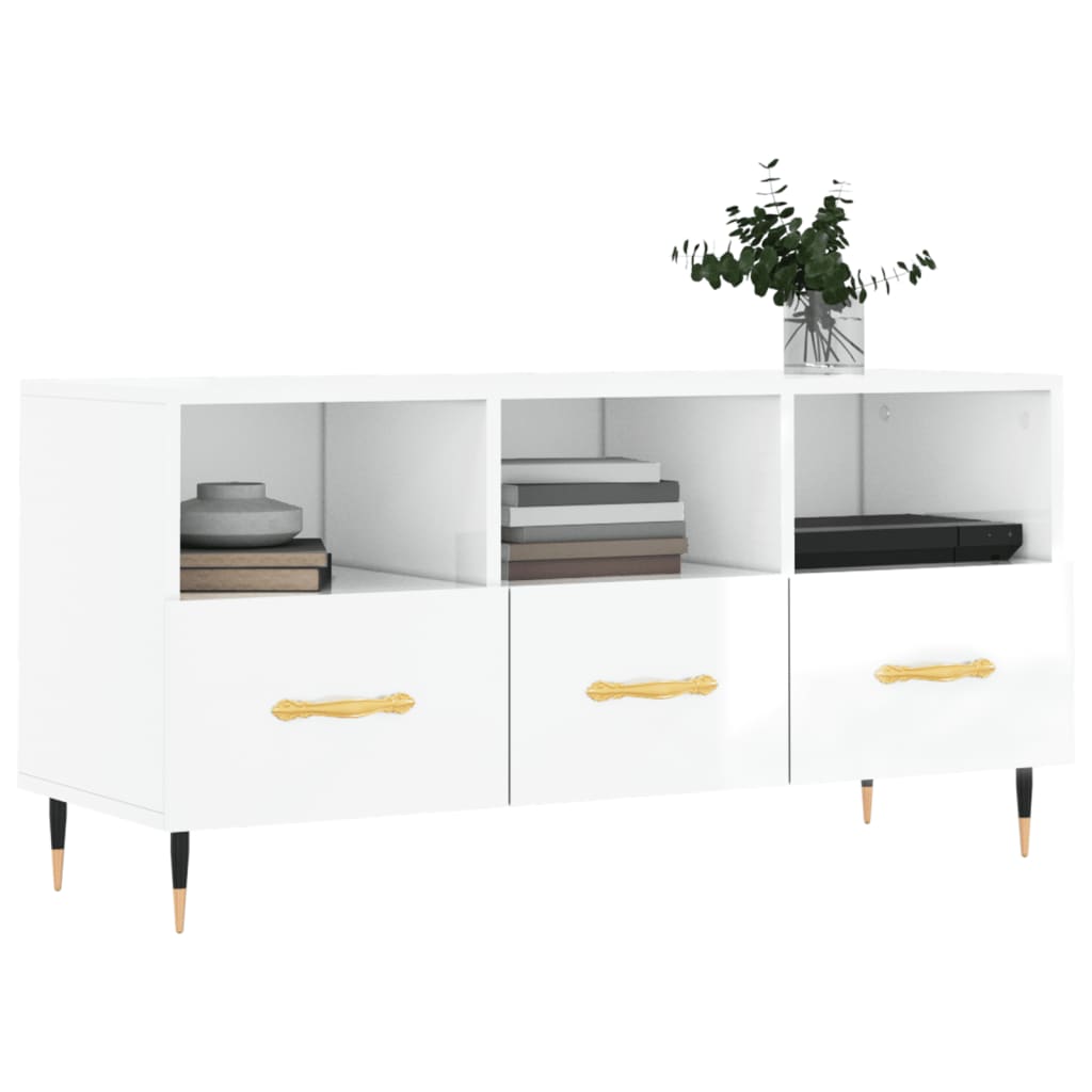 vidaXL Mobile Porta TV Bianco Lucido 102x36x50 cm in Legno Multistrato