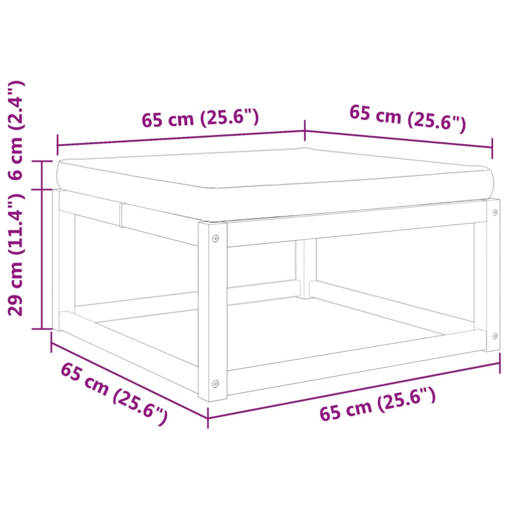 vidaXL Poggiapiedi Giardino con Cuscino 65x65x29 Legno Massello Acacia