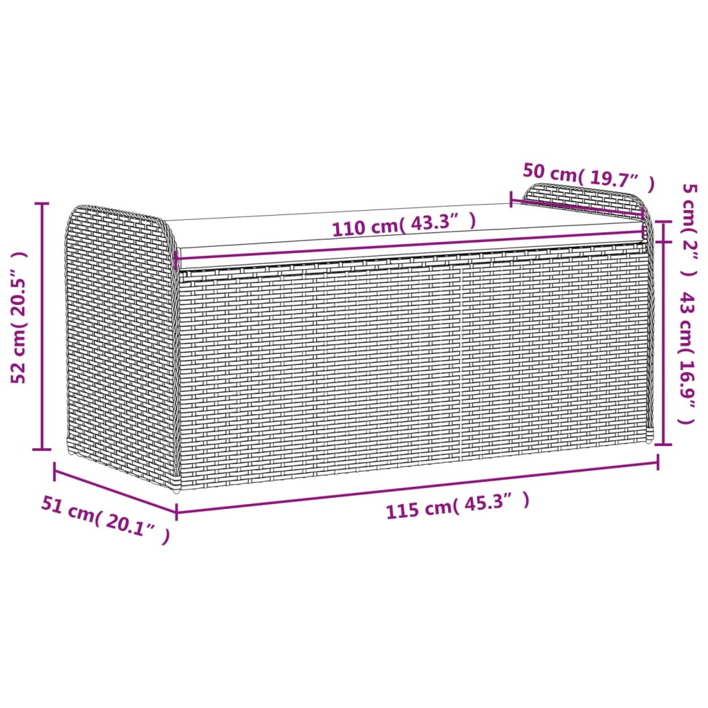 vidaXL Cassapanca con Cuscino Marrone 115x51x52 cm in Polyrattan