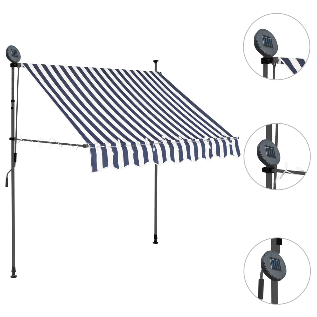 vidaXL Tenda da Sole Retrattile Manuale con LED 150 cm Blu e Bianca