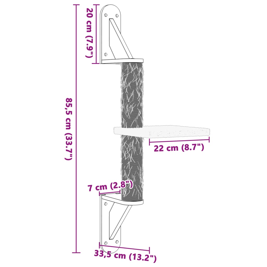 vidaXL Albero per Gatti con Tiragraffi a Parete Crema 85,5 cm