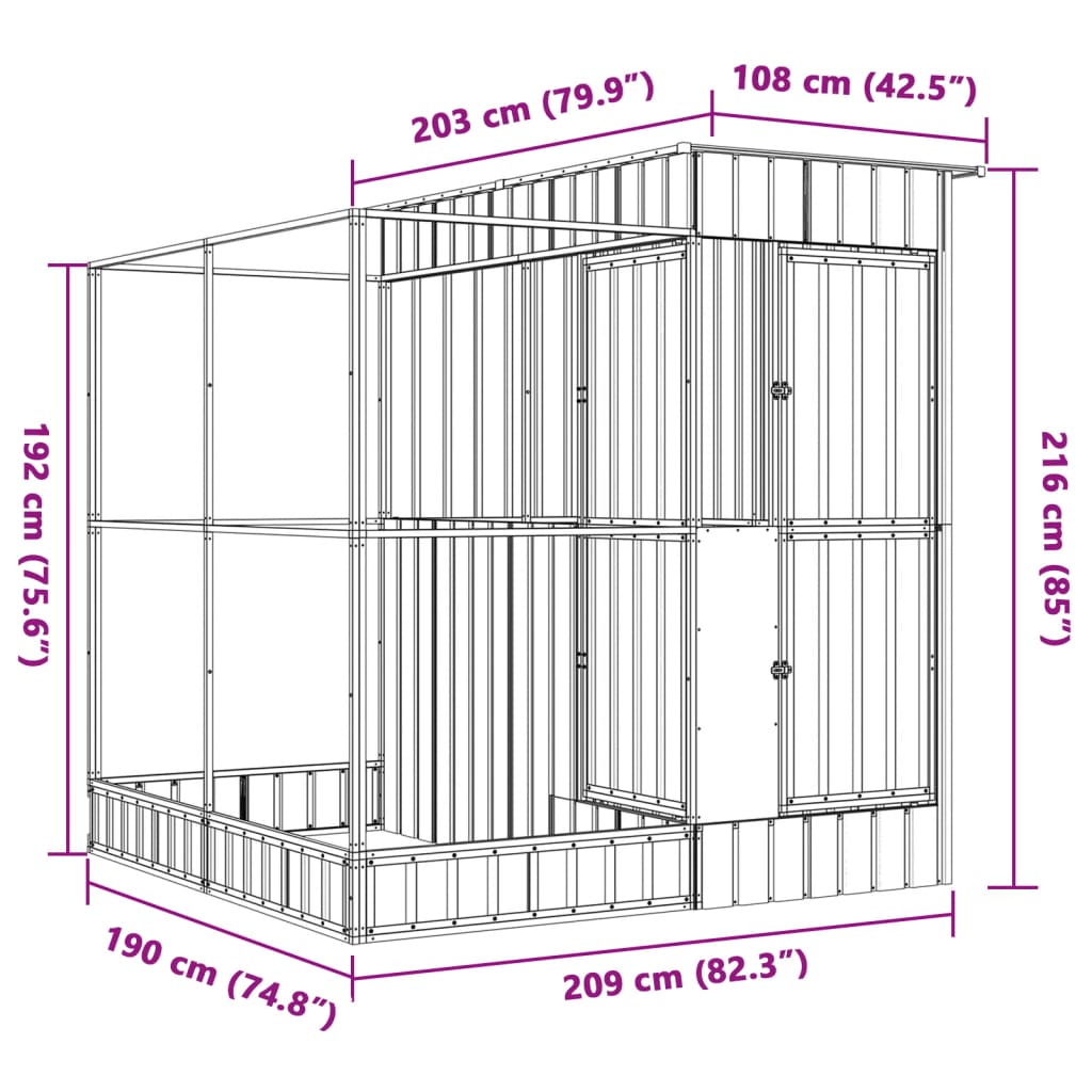 vidaXL Voliera con Estensione Argento 209x203x216 cm in Acciaio