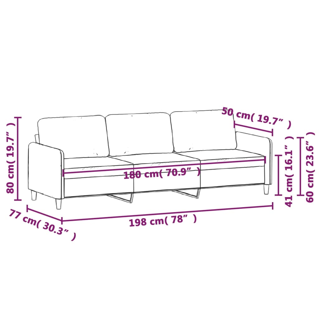 vidaXL Divano a 3 Posti Grigio Chiaro 180 cm in Tessuto