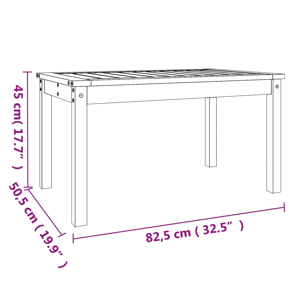 vidaXL Tavolo da Giardino Ambra 82,5x50,5x45 cm Legno Massello Pino