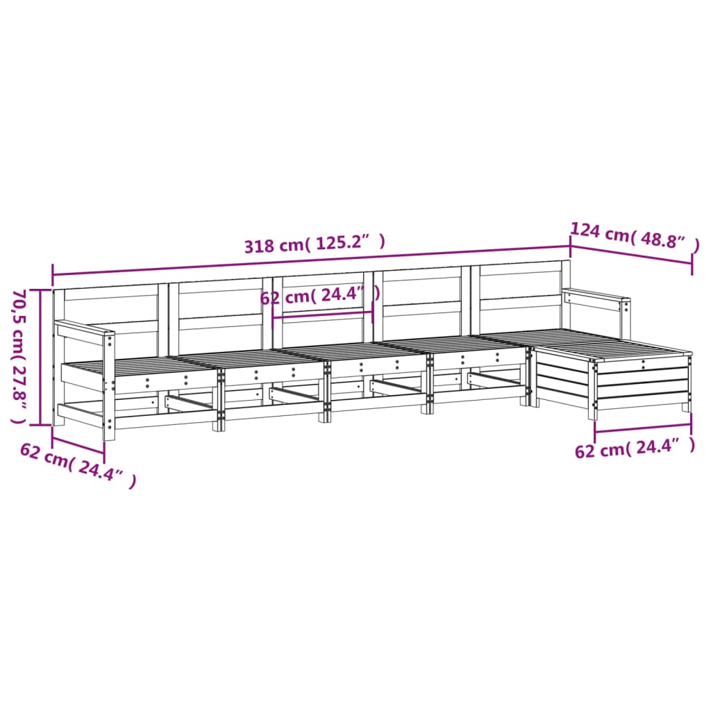 vidaXL Set Divani da Giardino 6 pz Bianco in Legno Massello di Pino