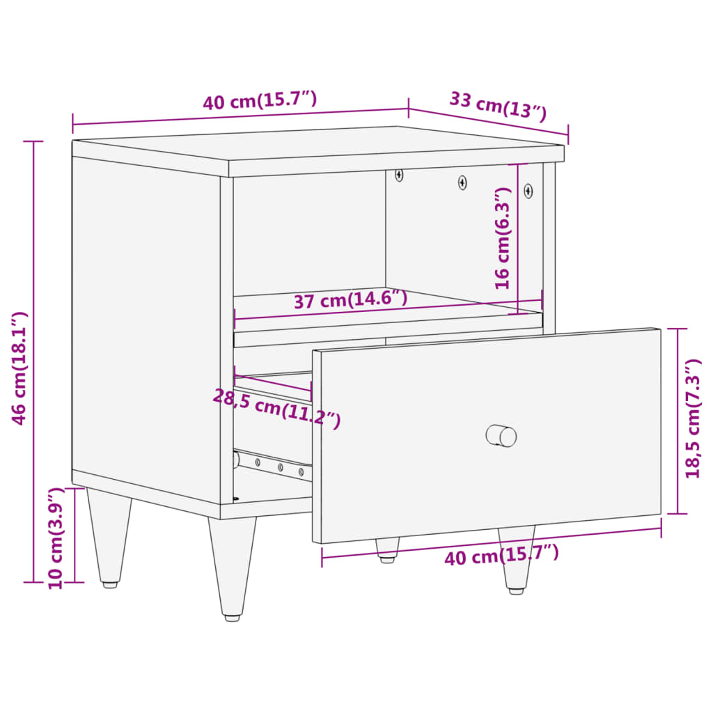 vidaXL Comodini 2pz 40x33x46 cm in Legno Massello di Mango