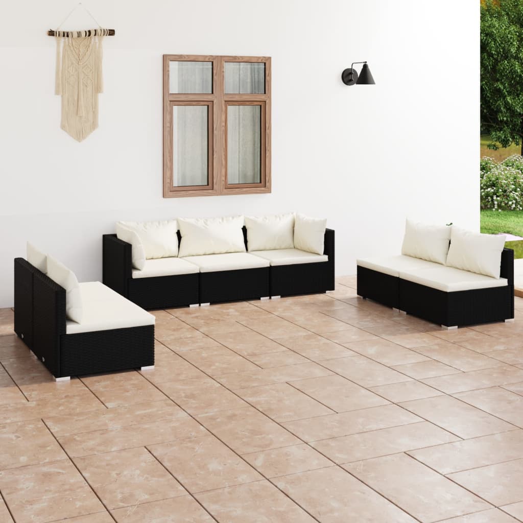 vidaXL Set Salotto da Giardino 7 pz con Cuscini in Polyrattan Nero