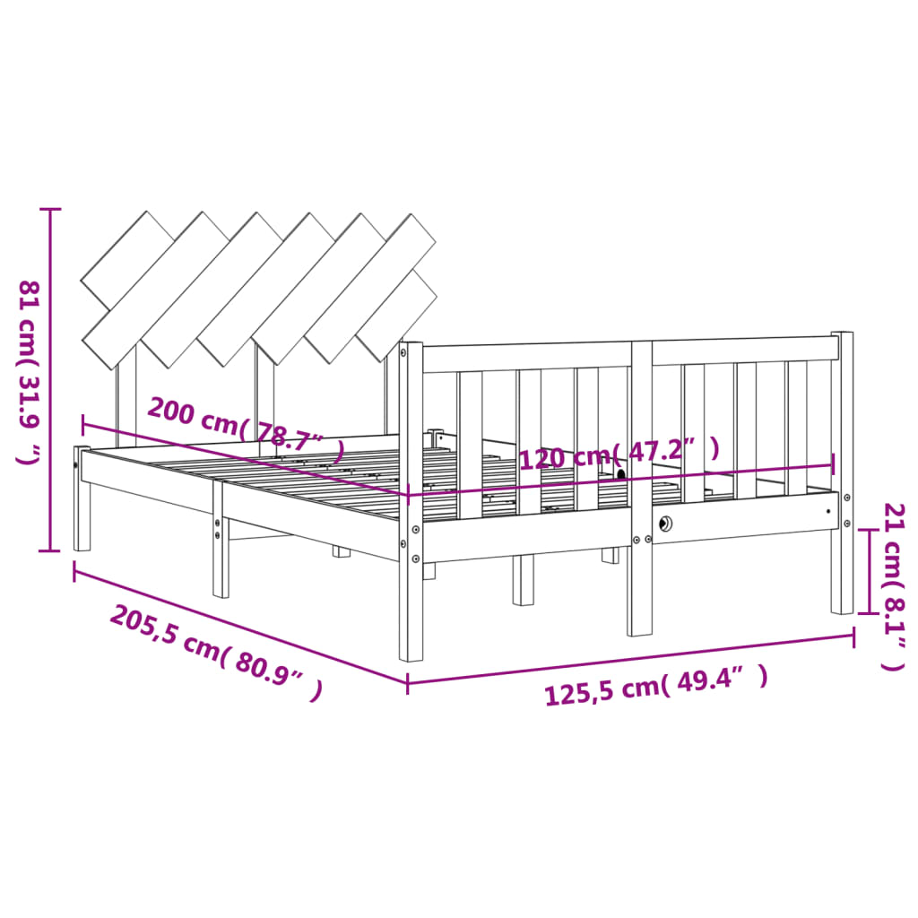 vidaXL Giroletto con Testiera 120x200 cm in Legno Massello