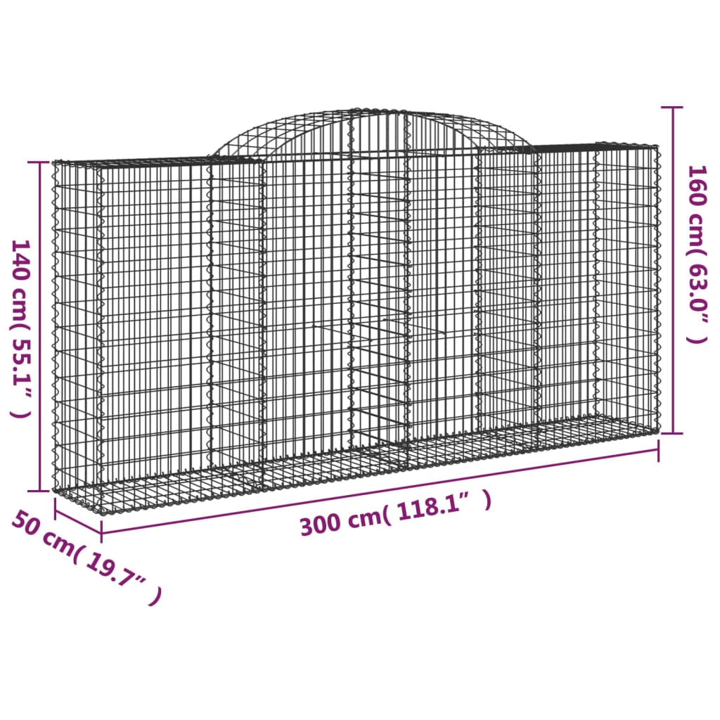 vidaXL Cesti Gabbioni ad Arco 12 pz 300x50x140/160 cm Ferro Zincato