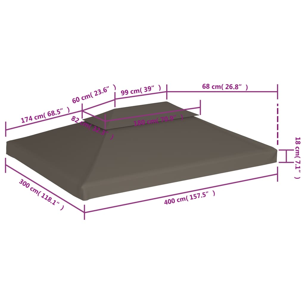 vidaXL Copertura Superiore per Gazebo a 2 Strati 310g/m² 4x3m Talpa