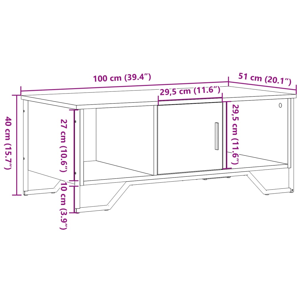 vidaXL Tavolino da Salotto Nero 100x51x40 cm in Legno Multistrato