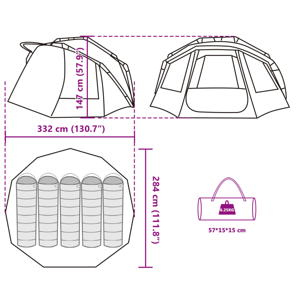 vidaXL Tenda da Pesca per 5 Persone Mimetica Impermeabile