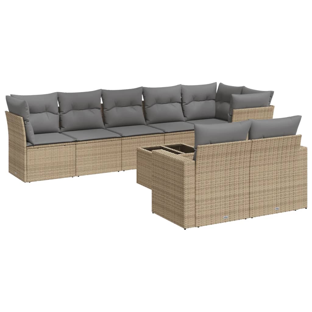 vidaXL Set Divano da Giardino 9 pz con Cuscini Beige in Polyrattan