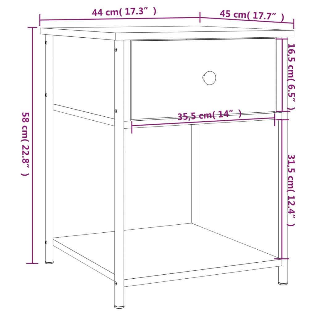 vidaXL Comodino Rovere Fumo 44x45x58 cm in Legno Multistrato