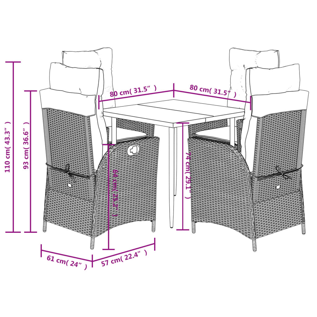 vidaXL Set da Pranzo da Giardino 5 pz con Cuscini Beige in Polyrattan