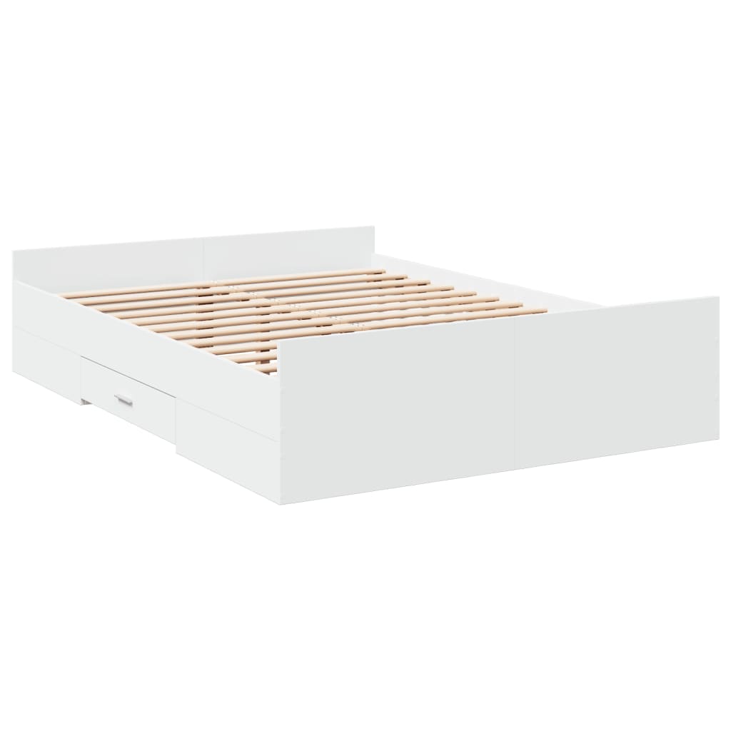 vidaXL Giroletto con Cassetti Bianco 135x190 cm in Legno Multistrato