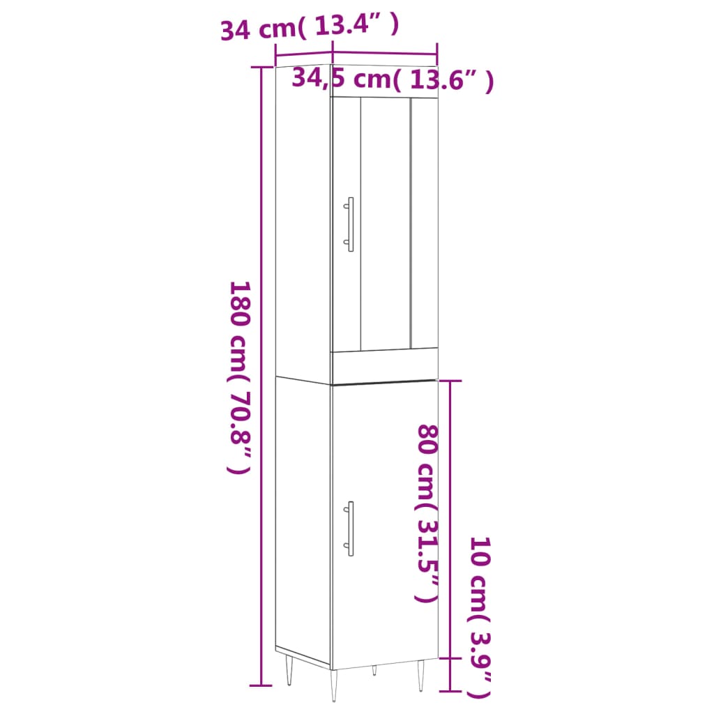 vidaXL Credenza Rovere Fumo 34,5x34x180 cm in Legno Multistrato