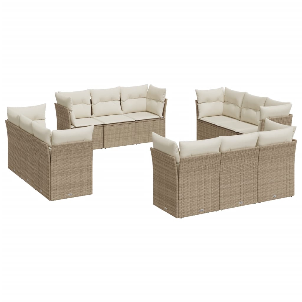 vidaXL Set Divani da Giardino 12 pz con Cuscini Beige in Polyrattan