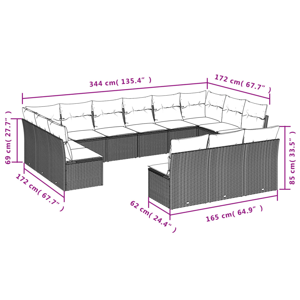 vidaXL Set Divani da Giardino 13pz con Cuscini Nero in Polyrattan