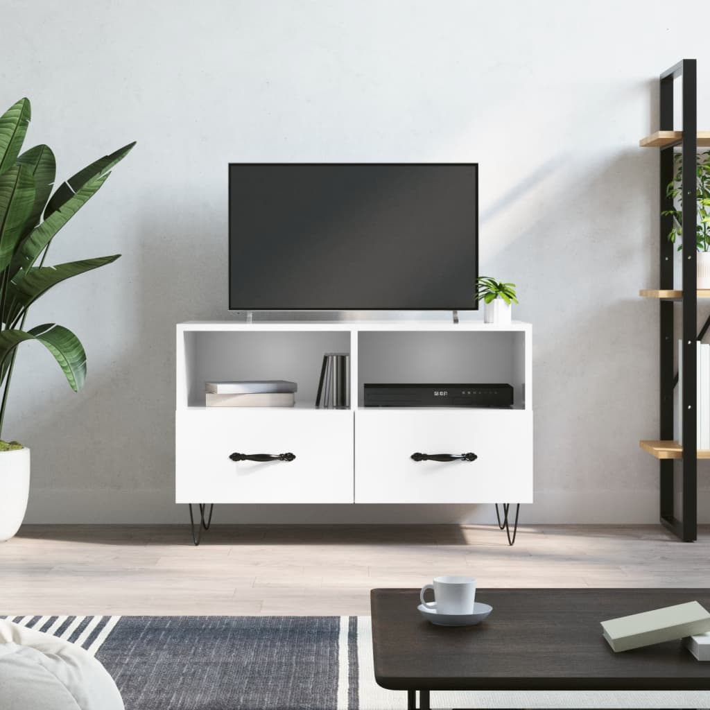 vidaXL Mobile Porta TV Bianco Lucido 80x36x50 cm in Legno Multistrato