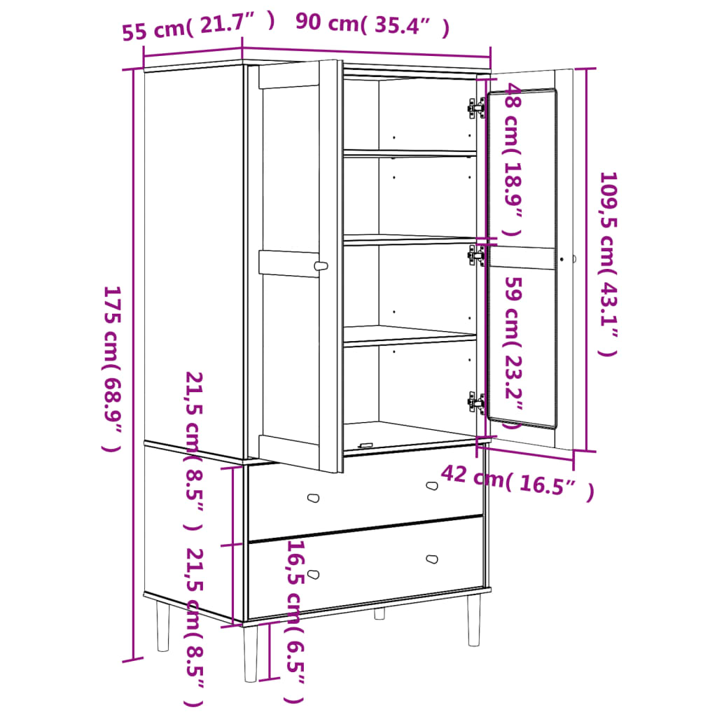 vidaXL Armadio SENJA Aspetto Rattan Marrone 90x55x175 cm Massello Pino