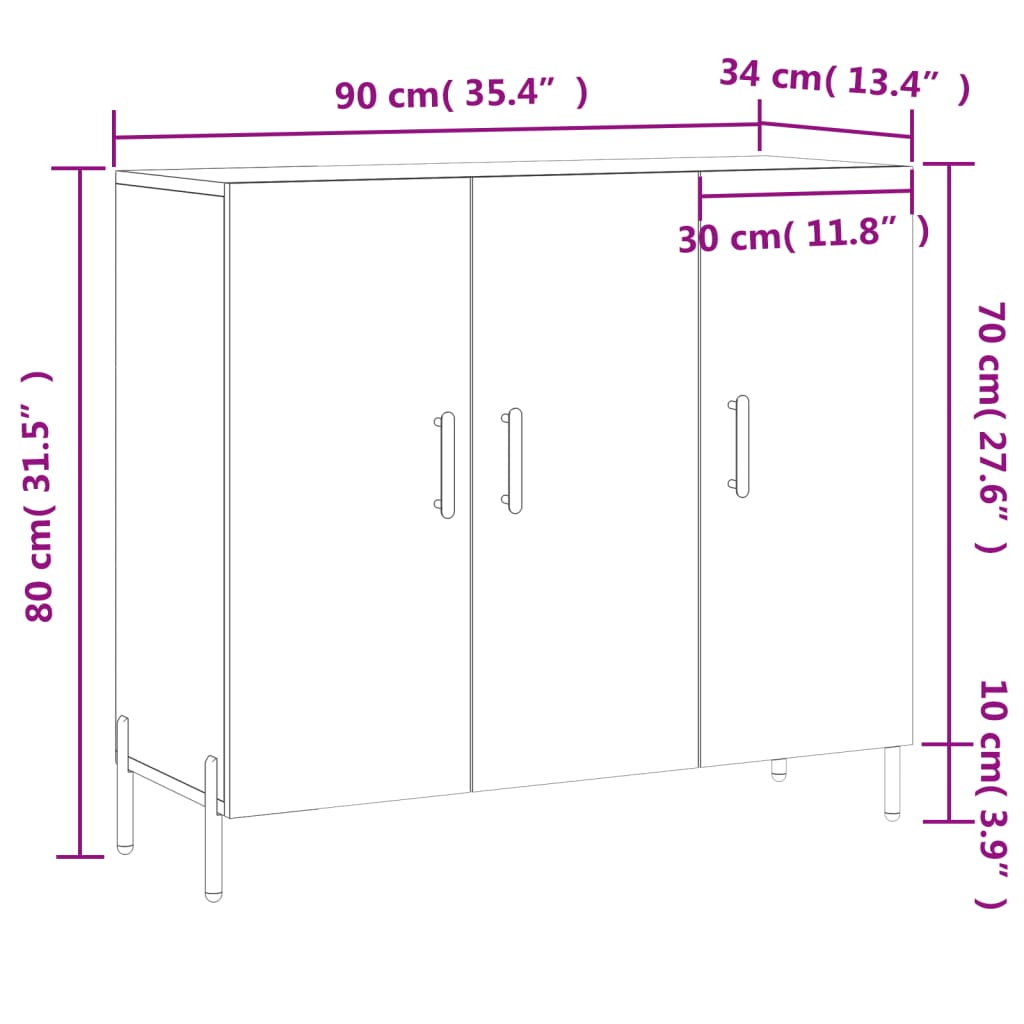 vidaXL Credenza Rovere Fumo 90x34x80 cm in Legno Multistrato