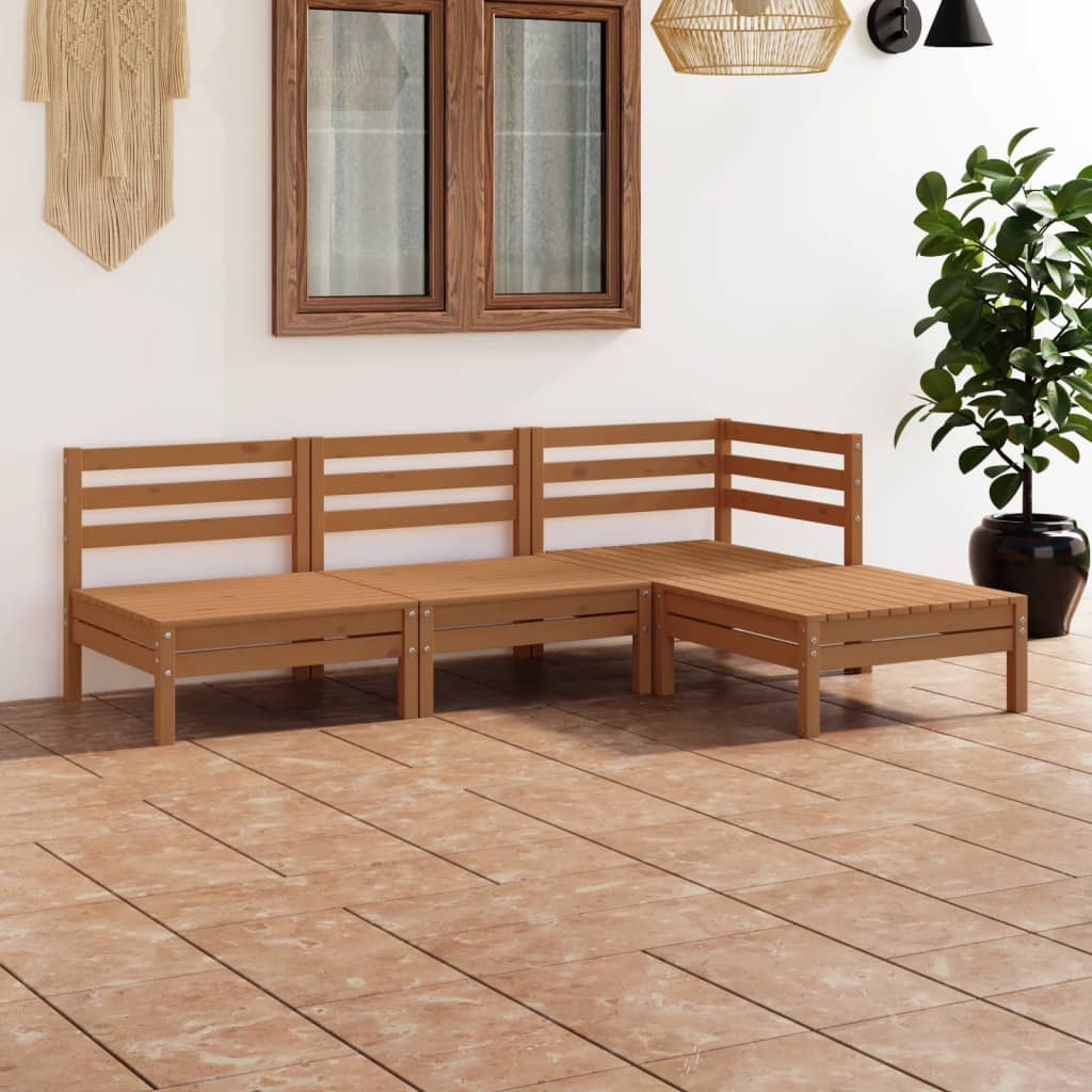 vidaXL Set Salotto da Giardino 4 pz in Legno Massello di Pino Ambra