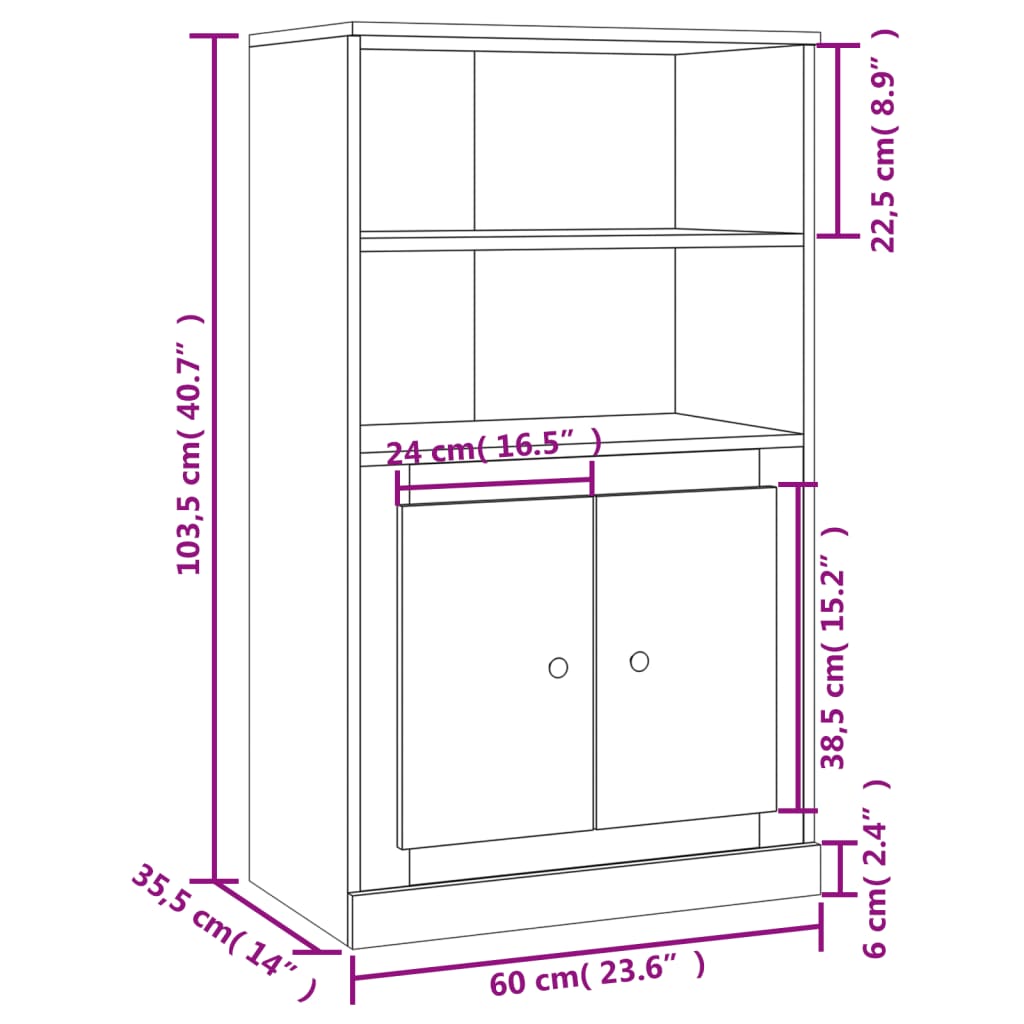 vidaXL Credenza Bianco Lucido 60x35,5x103,5 cm in Legno Multistrato