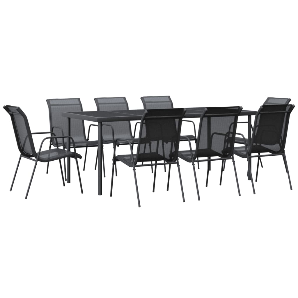 vidaXL Set da Pranzo da Giardino 9 pz Nero in Acciaio e Textilene