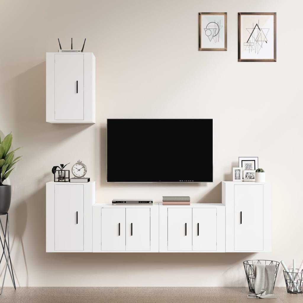 vidaXL Set di Mobili Porta TV 5 pz Bianco in Legno Multistrato