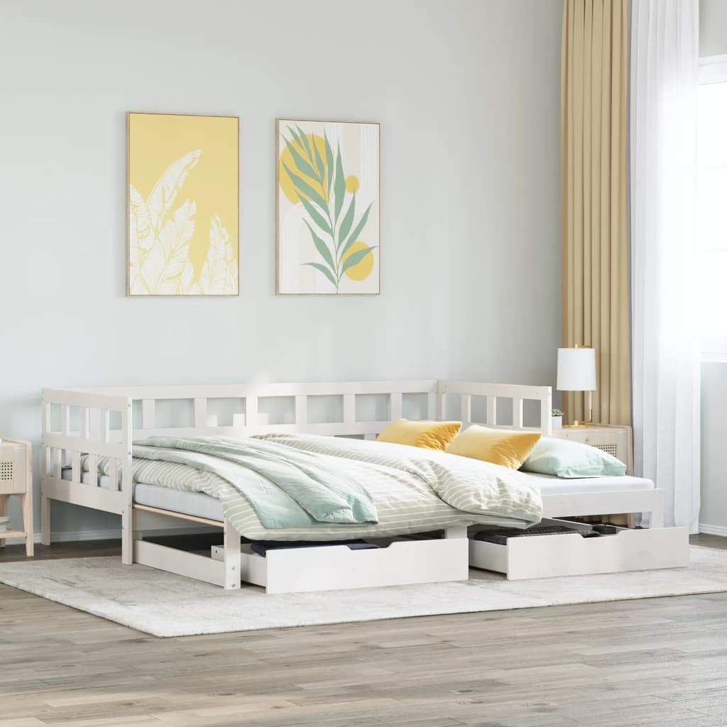 vidaXL Dormeuse Letto Estraibile e Cassetti Bianco 90x190cm Legno Pino