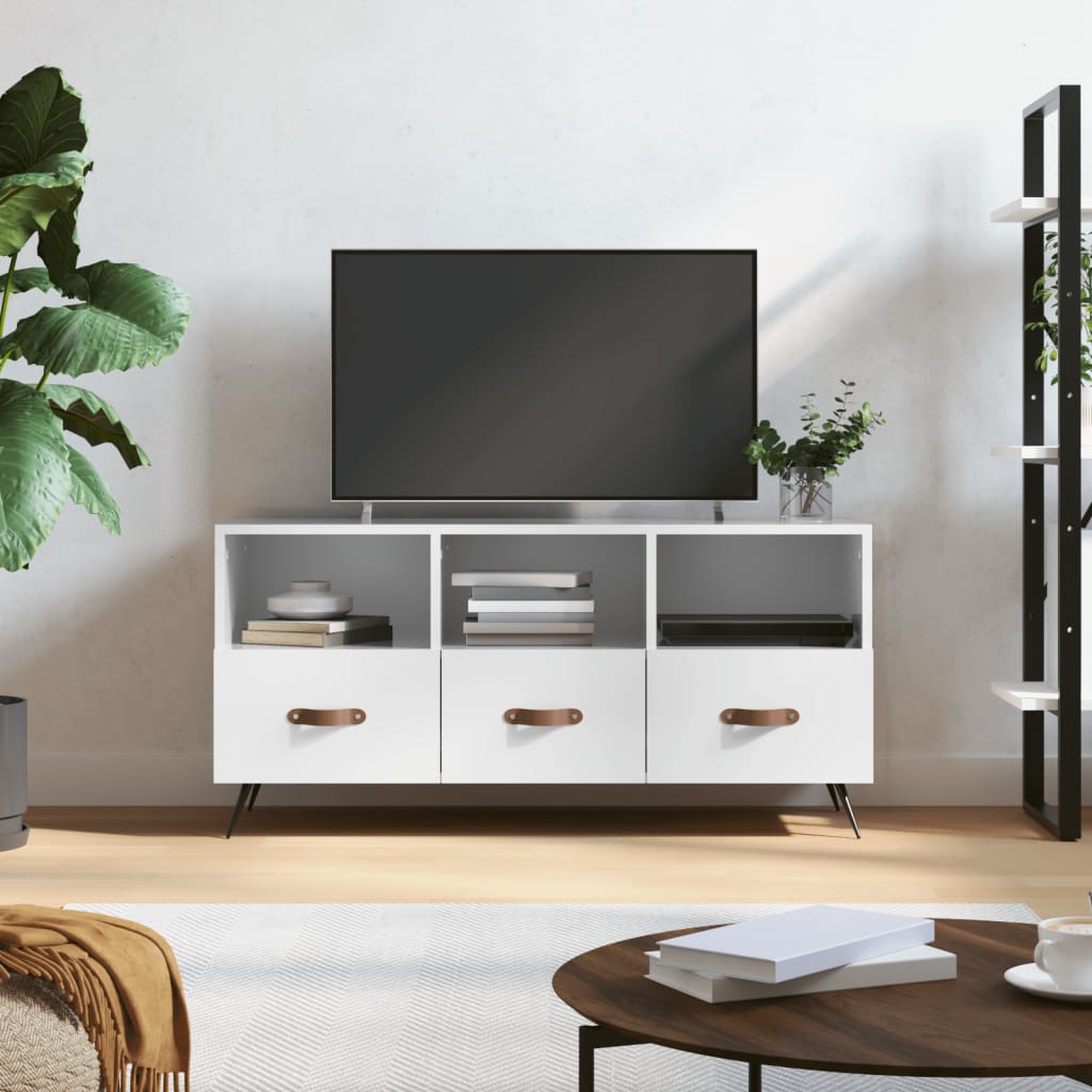 vidaXL Mobile Porta TV Bianco Lucido 102x36x50 cm in Legno Multistrato