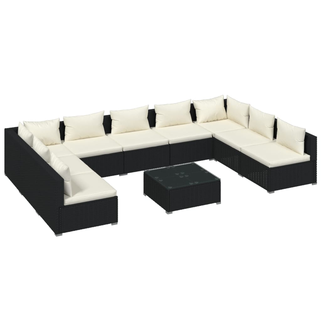 vidaXL Set Divani da Giardino 10 pz con Cuscini in Polyrattan Nero