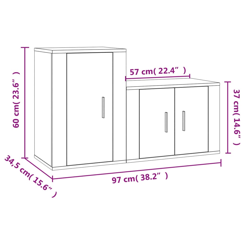 vidaXL Set Mobili Porta TV 2 pz Rovere Fumo in Legno Multistrato