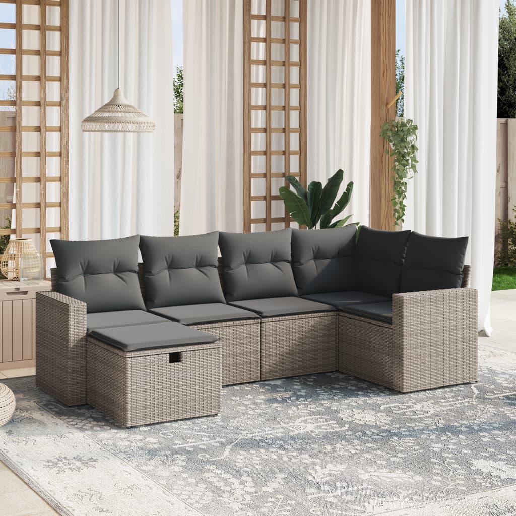 vidaXL Set Divano da Giardino 6 pz con Cuscini Grigio in Polyrattan