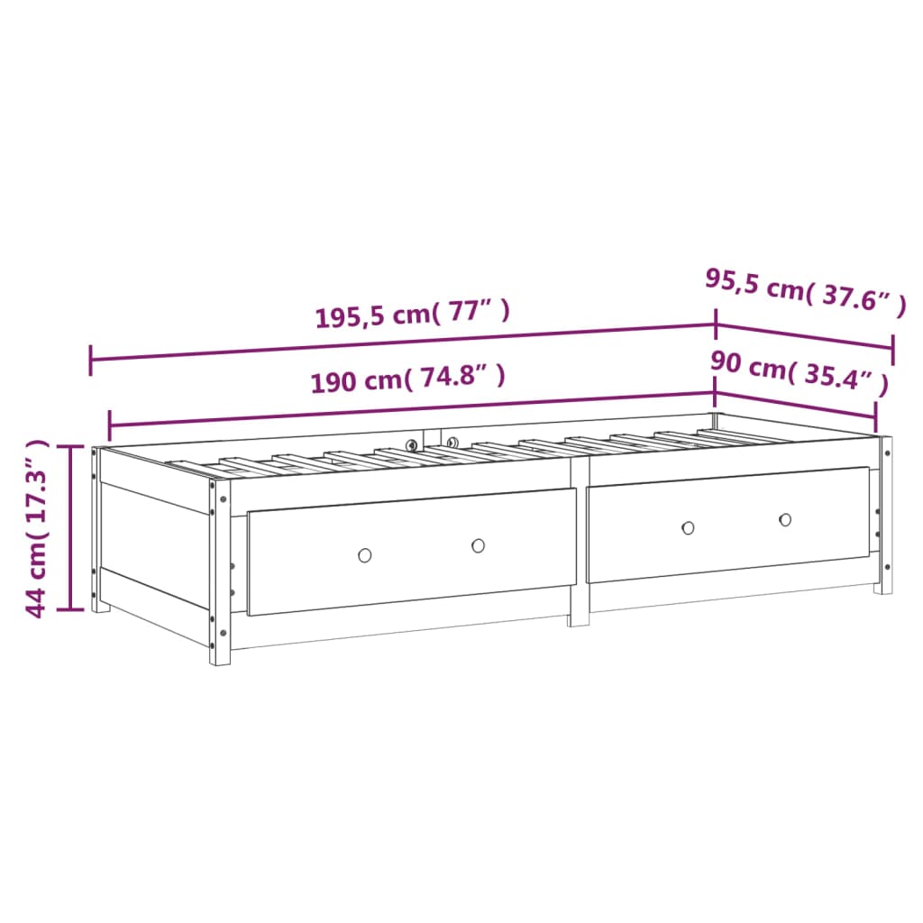 vidaXL Dormeuse Grigia 90x190 cm Single in Legno Massello di Pino