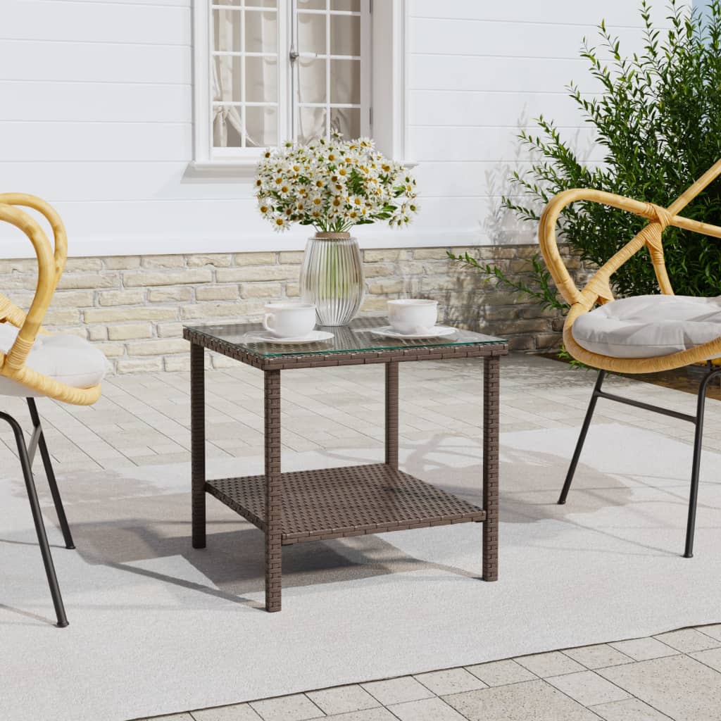 vidaXL Tavolino Marrone 45x45x45 cm Polyrattan e Vetro Temperato