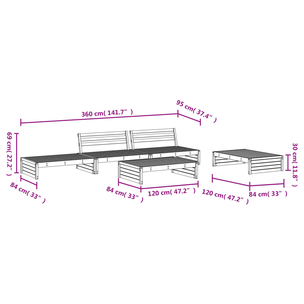 vidaXL Set Salotto da Giardino 5 pz Bianco in Legno Massello di Pino