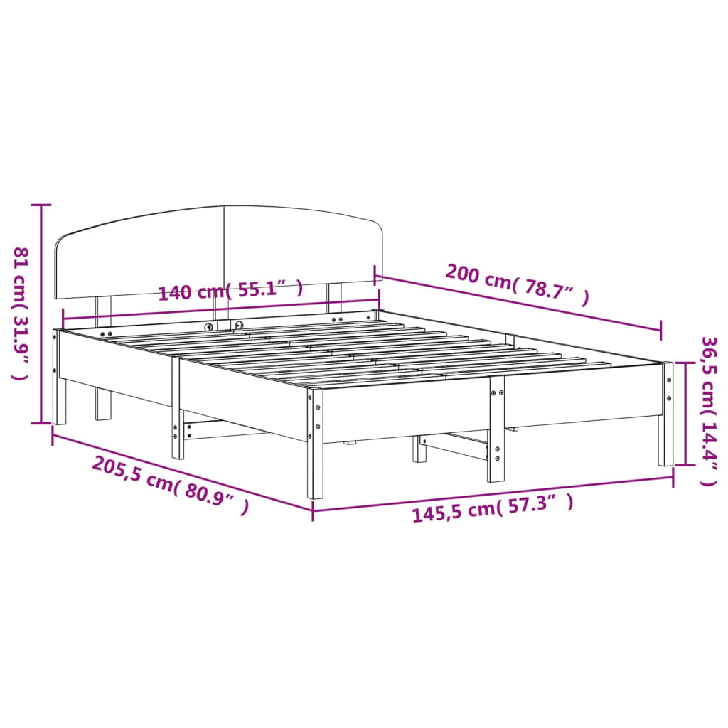 vidaXL Giroletto senza Materasso Bianco 140x200 cm Legno Massello Pino