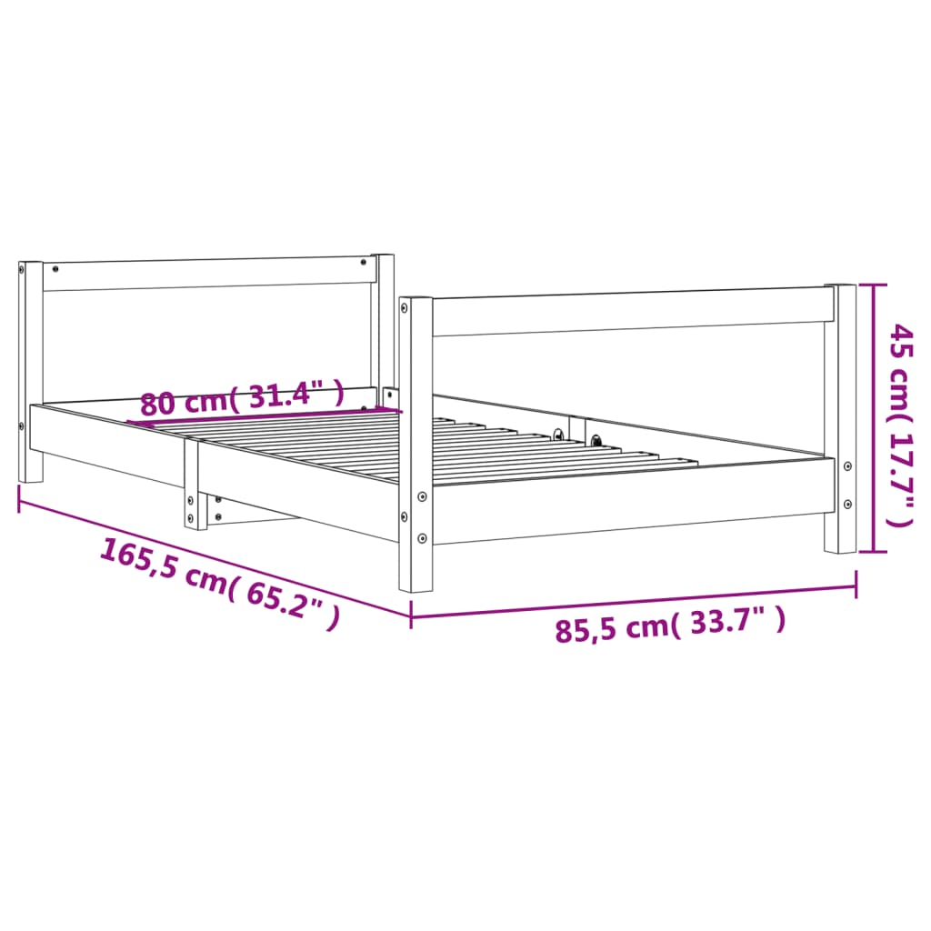 vidaXL Giroletto per Bambini Nero 80x160 cm in Legno Massello di Pino