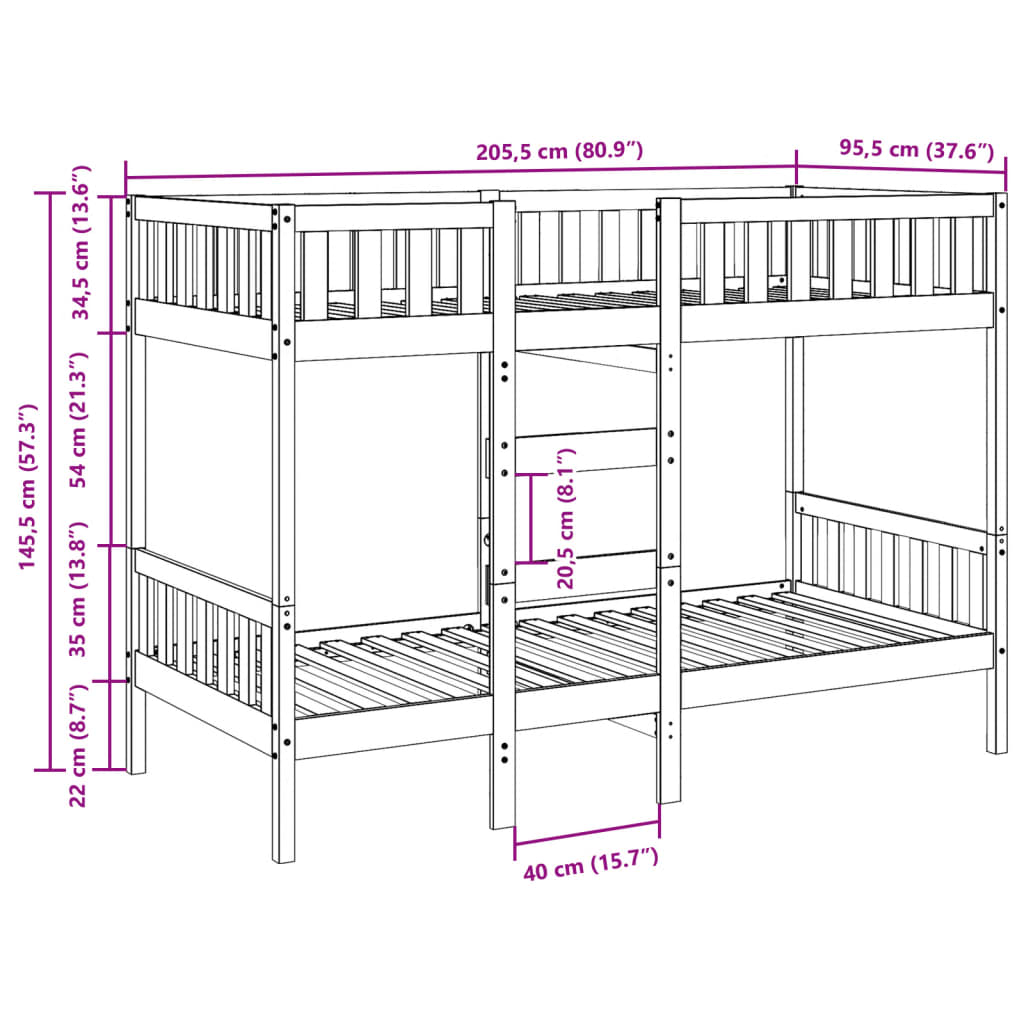 vidaXL Letto a Castello Marrone Cera 90x200 cm in Legno di Pino